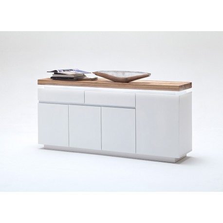 Buffet design laqué blanc mat et chêne à led
