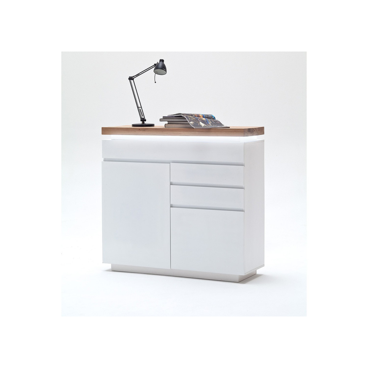 Commode design blanc cassé laqué mat à led