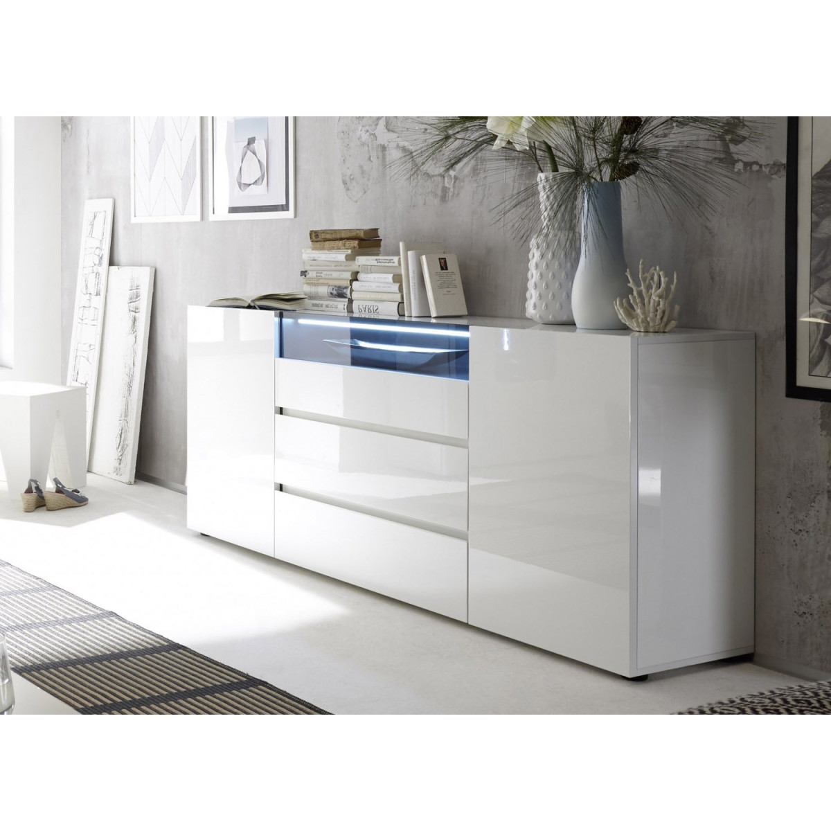 Buffet design laqué blanc brillant
