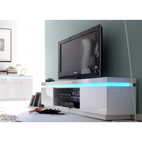 Meuble TV design laqué blanc à led rgb