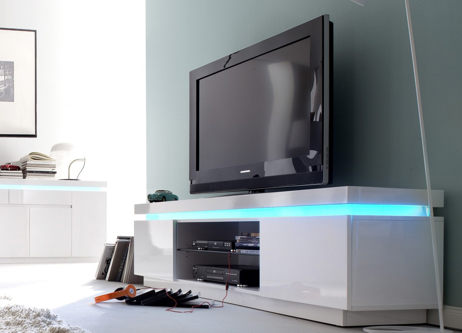 Meuble TV design laqué blanc à led rgb - Cbc-Meubles