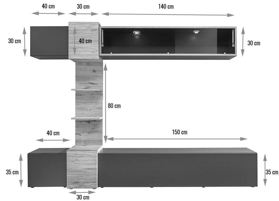 Détail de l'ensemble tv mural design