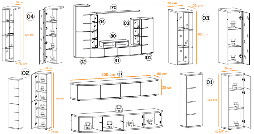 Mesures de l'ensemble tv design Anton