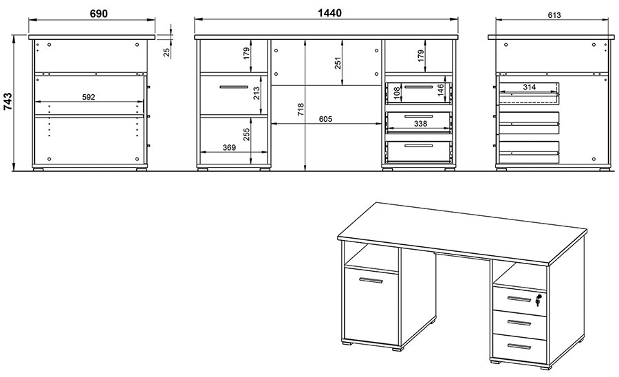 dimensions du bureau en bois