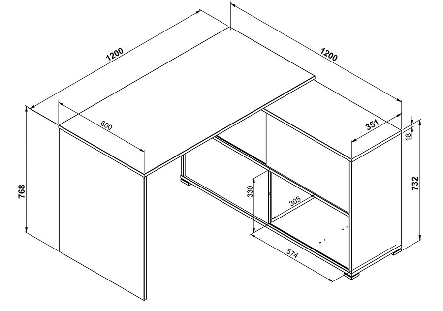 dimensions du bureau d'angle