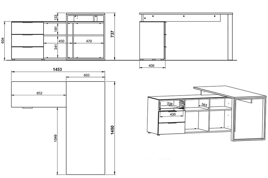 Bureau d'angle informatique avec rangement