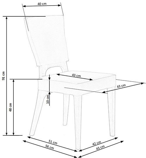 Dimensions détaillées chaise en bois et tissu