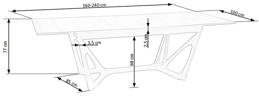 Détail des dimensions de la table