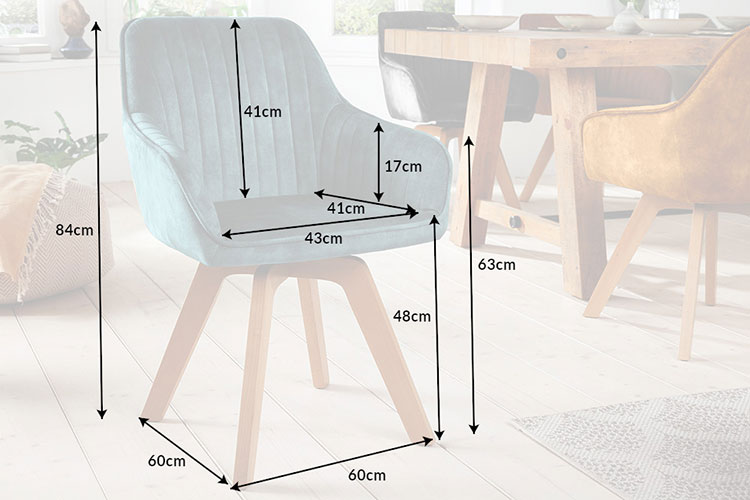 Dimensions détaillées de la chaise en velours bleu