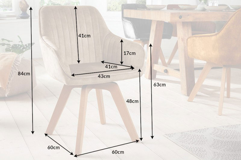 Dimensions détaillées de la chaise en velours champagne