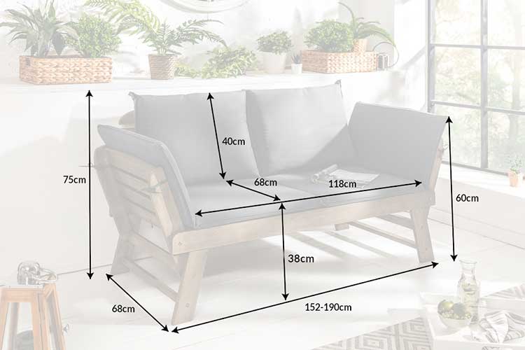 Dimensions détaillées du canapé de jardin