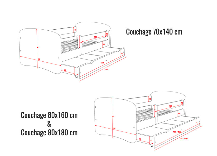 Dimensions détaillées du lit bas