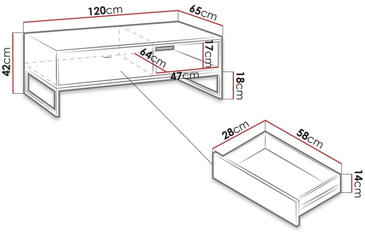 Dimensions détaillées de la table basse