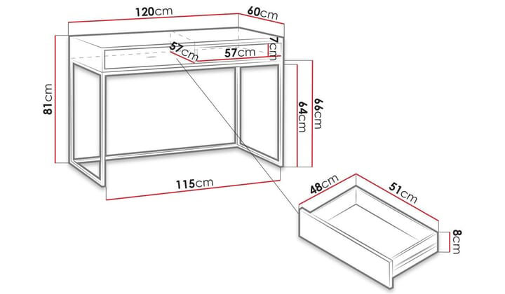 Dimensions détaillées du bureau