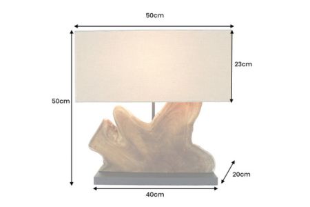 lampe de table en teck avec about jour en lin beige