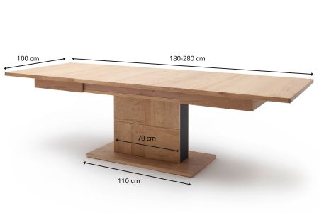 Table à manger extensible en bois de chêne bianco et pied central