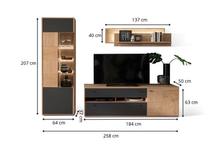 Ensemble tv design 3m chêne et anthracite