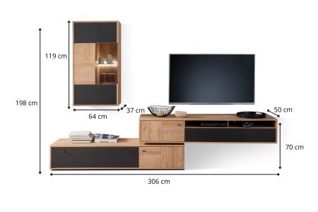 Ensemble tv moderne 3m chêne et anthracite