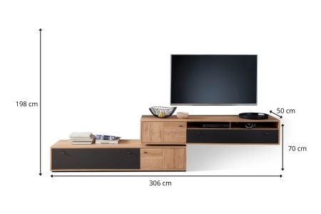 meuble tv moderne 3m chêne et anthracite