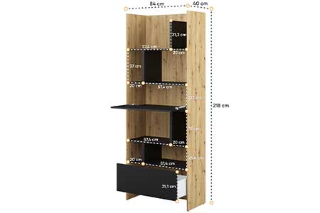 Dimensions détaillées de la bibliothèque