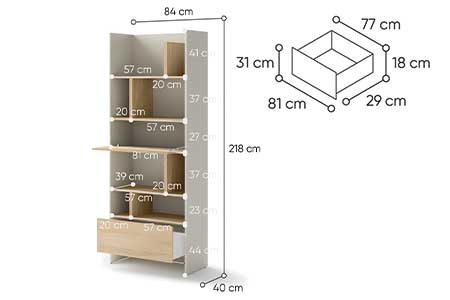 Dimensions détaillées de la bibliothèque