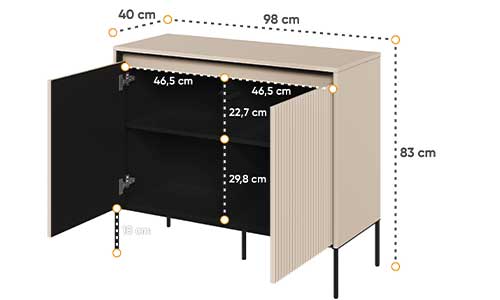 Dimensions détaillées de la commode