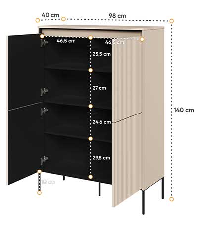 Dimensions détaillées de la commode haute