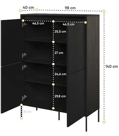 Dimensions détaillées de la commode haute