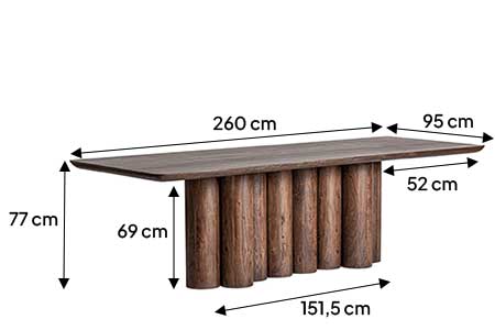 Dimensions détaillées de la table bois massif