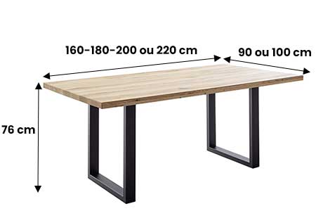 Table en chêne et pied en u en métal noir
