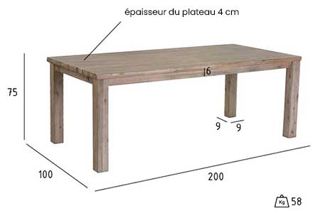 Dimensions détaillées de la table 8 personnes