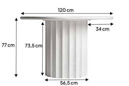 Dimensions détaillées de la table ronde en résine