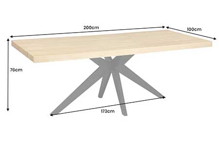 Dimensions de la table en bois et métal