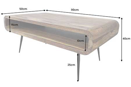 Table basse de salon en bois de sesham et métal