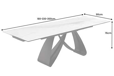 Dimensions détaillées de la table céramique