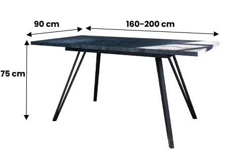 Table à manger extensible anthracite et pieds métal noir