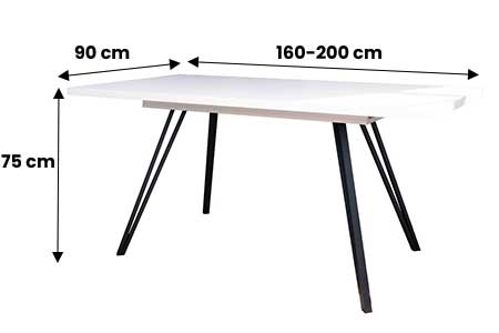 Table à manger extensible blanche et pieds métal noir