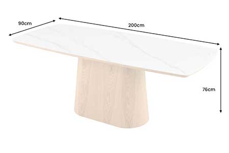 Table à manger ovale céramique blanc et chêne