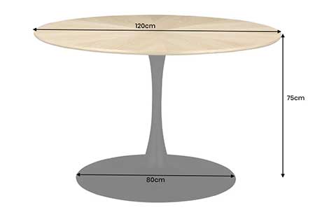 Dimensions de la table ronde en bois et métal