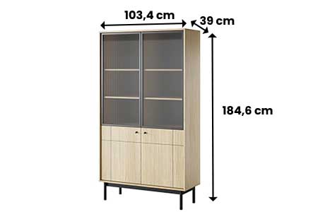 Dimensions de la vitrine haute verre et bois