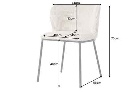Dimensions détaillées des chaises en tissu côtelé