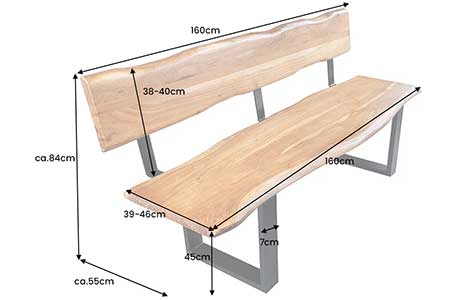 Banc de table 160 cm en bois massif et métal