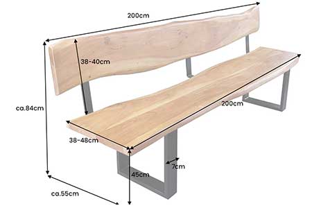 Banc de table 2m en bois massif et métal