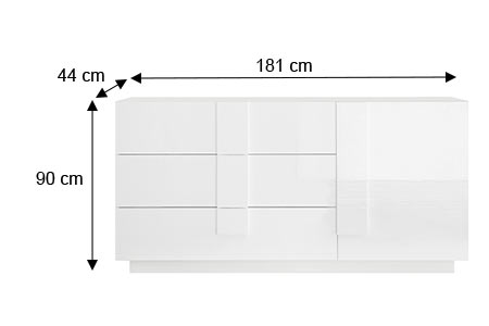 Dimensions détaillées du buffet design