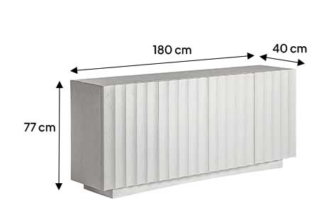 Dimensions détaillées du buffet en résine blanche