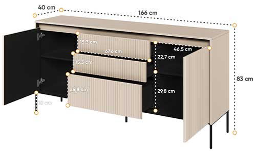 Dimensions détaillées du meuble buffet