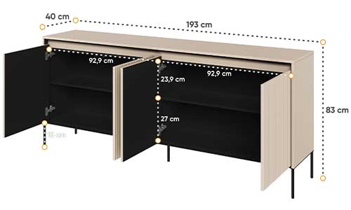 Dimensions détaillées du meuble buffet