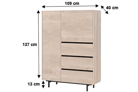 Dimensions détaillées du buffet haut