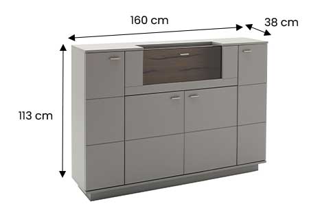 Dimensions détaillées du buffet haut gris et chêne