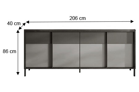 Dimensions détaillées du long buffet gris